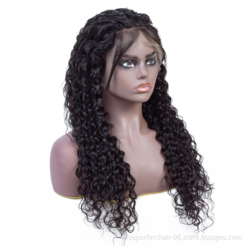 Superfect Wholesale Virgin Remy Hair Lace Front Wigs Water Wave Closure Frontal Wig Brazilian Hair Pre plucked For Women